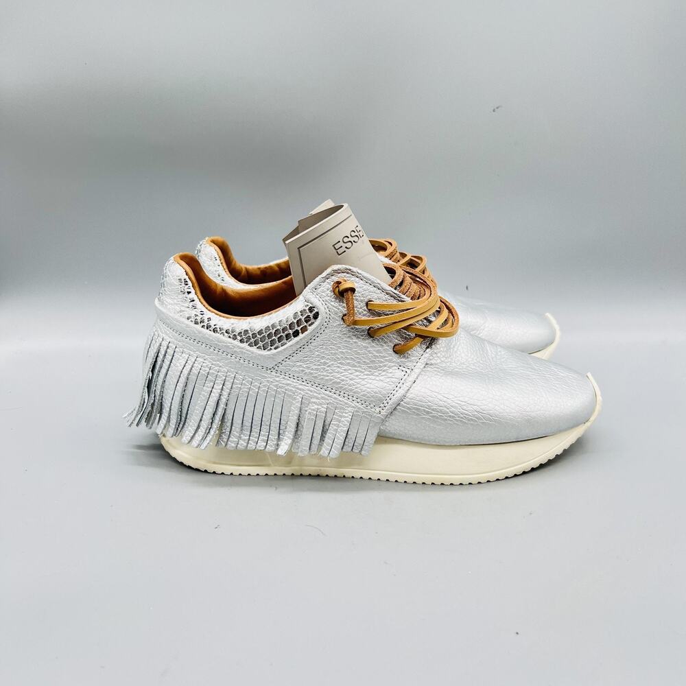 ESSEutESSE Shoes Women 6.5 Silver Leather Fringe Sneakers Walking Comfort Casual